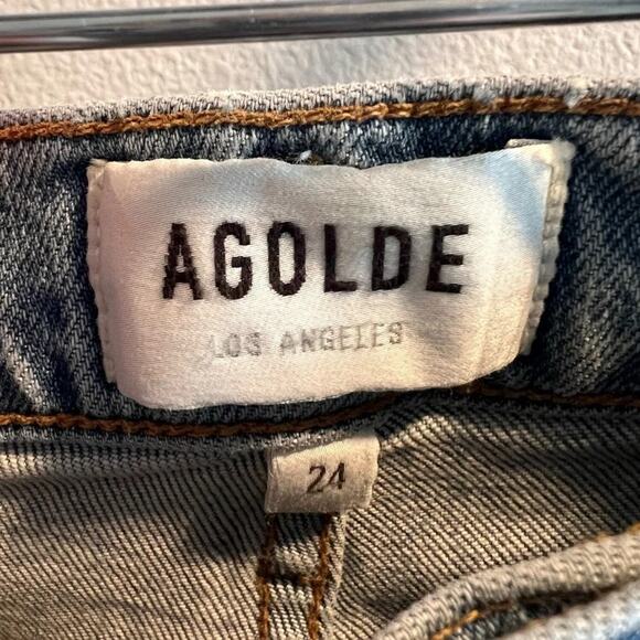Agolde Riley High Rise Straight Crop Button Fly Jeans in Shiver Size 24 - Picture 5 of 10